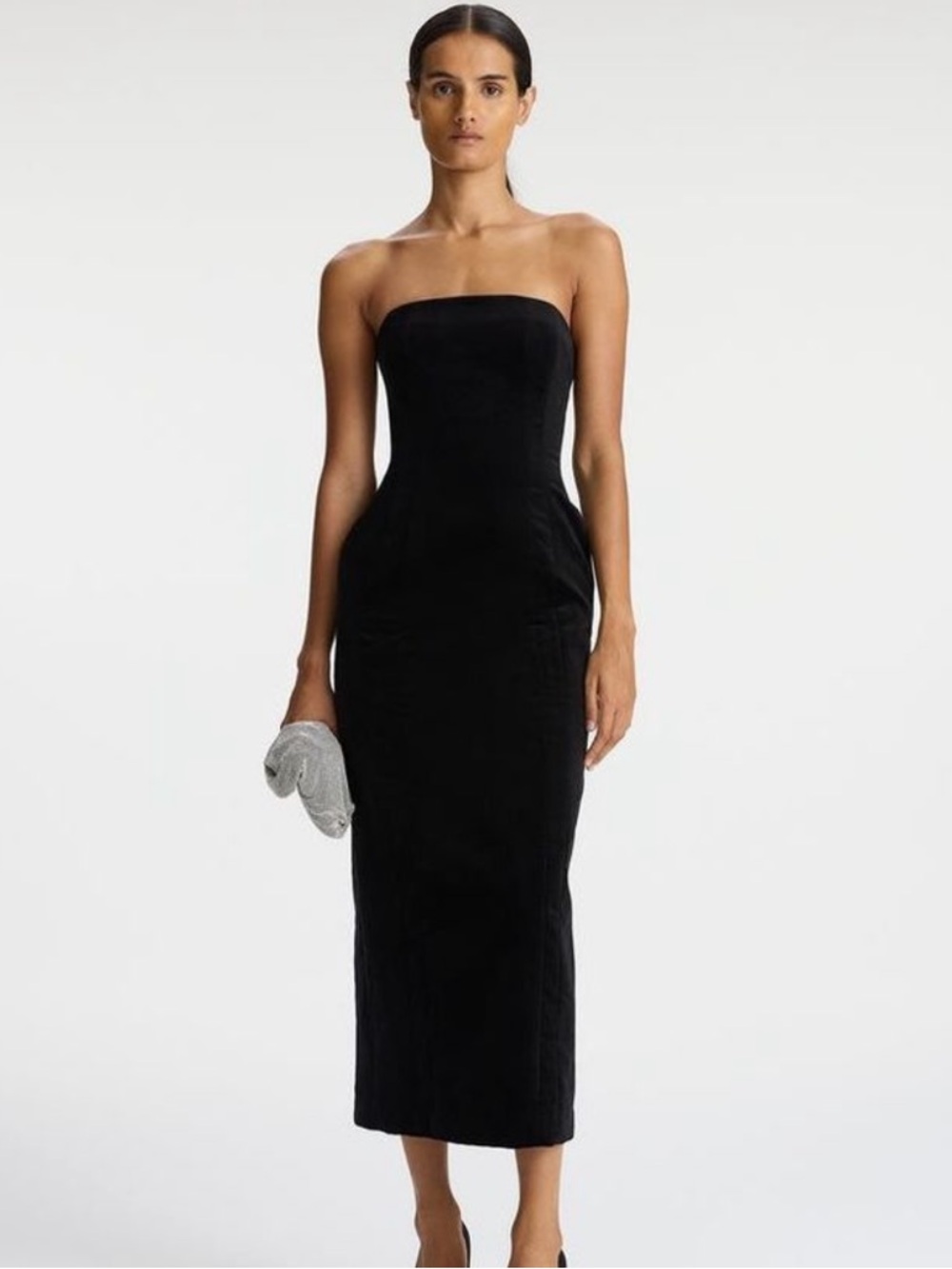 ALC Strapless Black Midi velvet Dress size 2